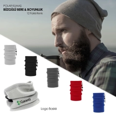 Sarı Renk İp Büzgülü Polar Bere ve Boyunluk 