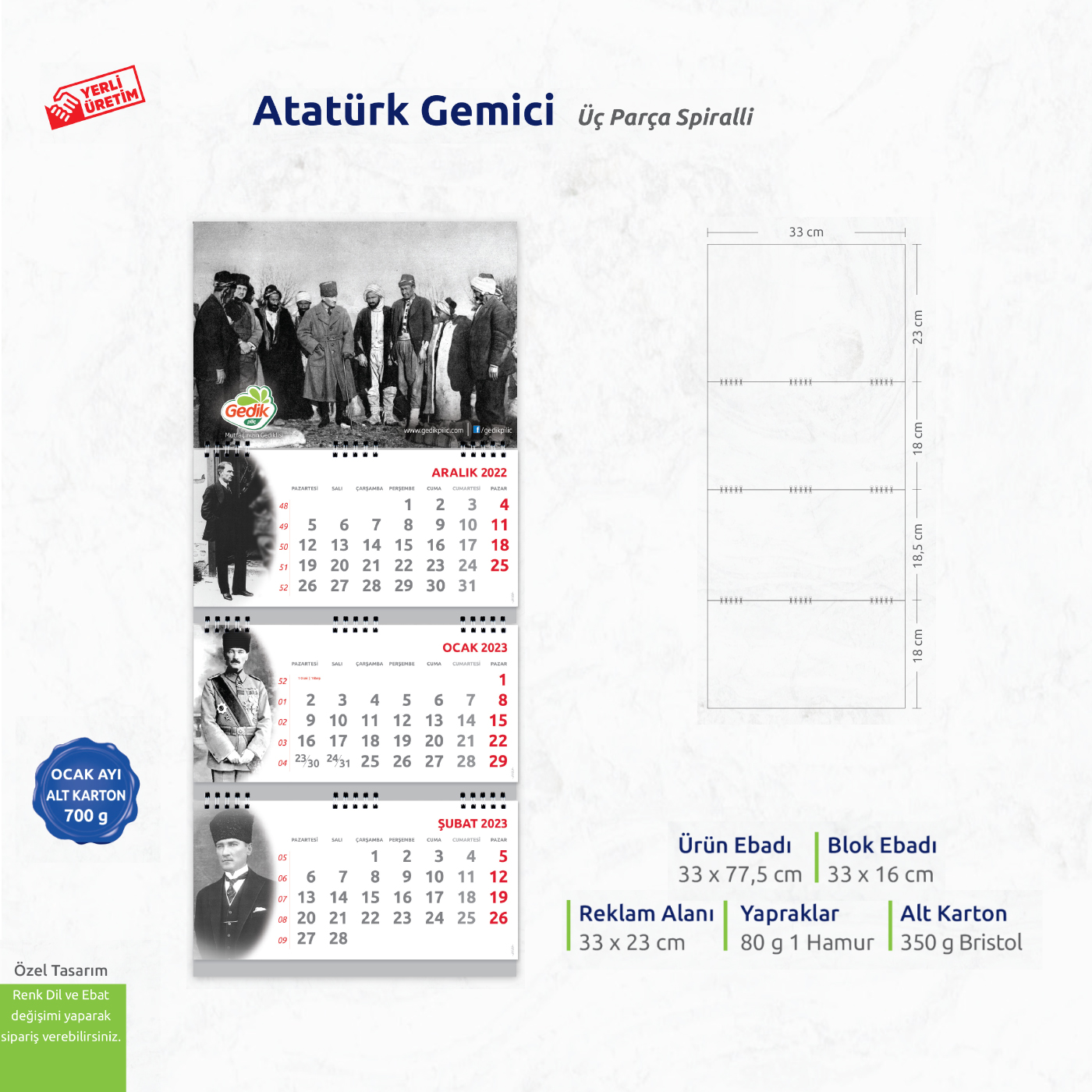 Atatürk Gemici Üç Parça Spiralli 