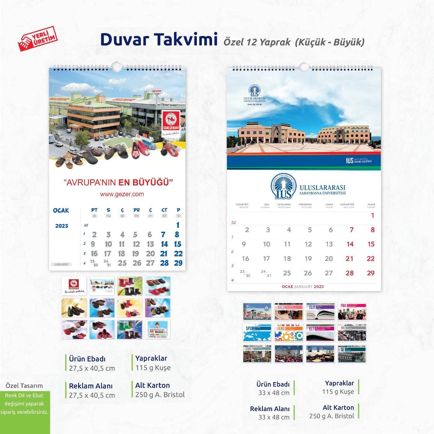 Duvar Takvimi Küçük-Büyük (Özel 12 Yaprak)