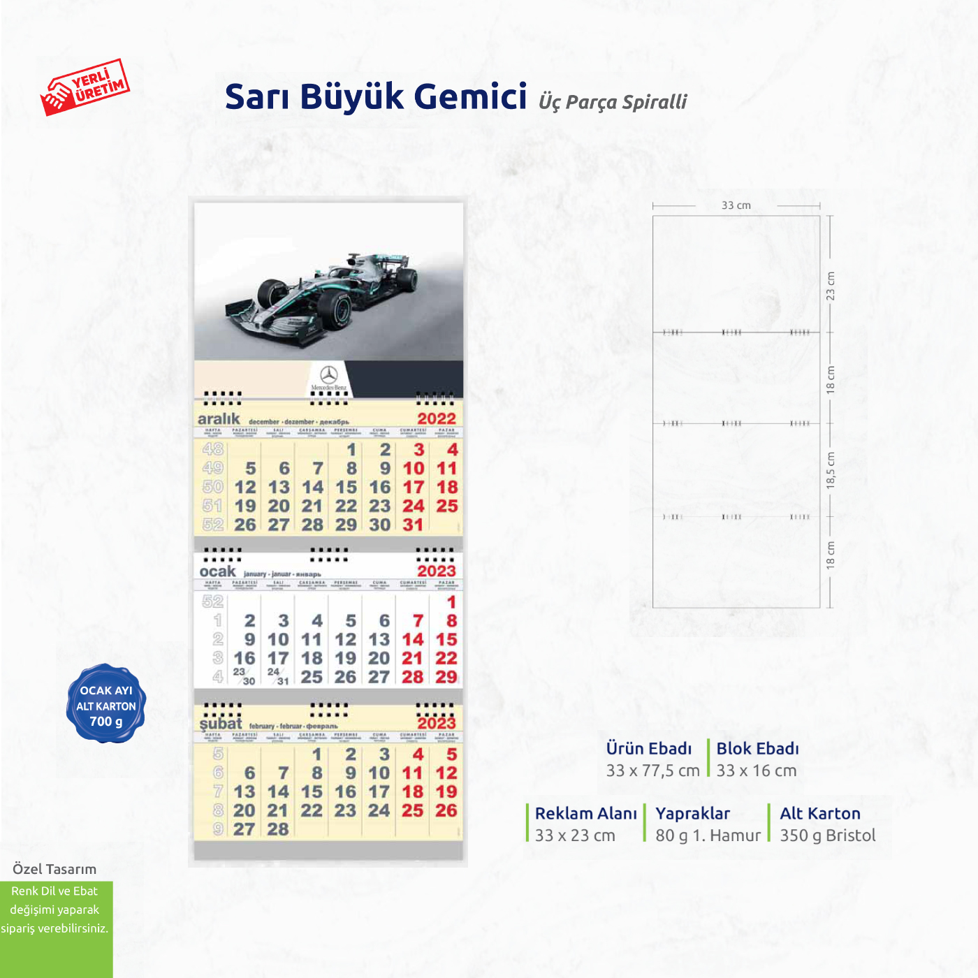 Sarı Büyük Gemici Üç Parça Spiralli