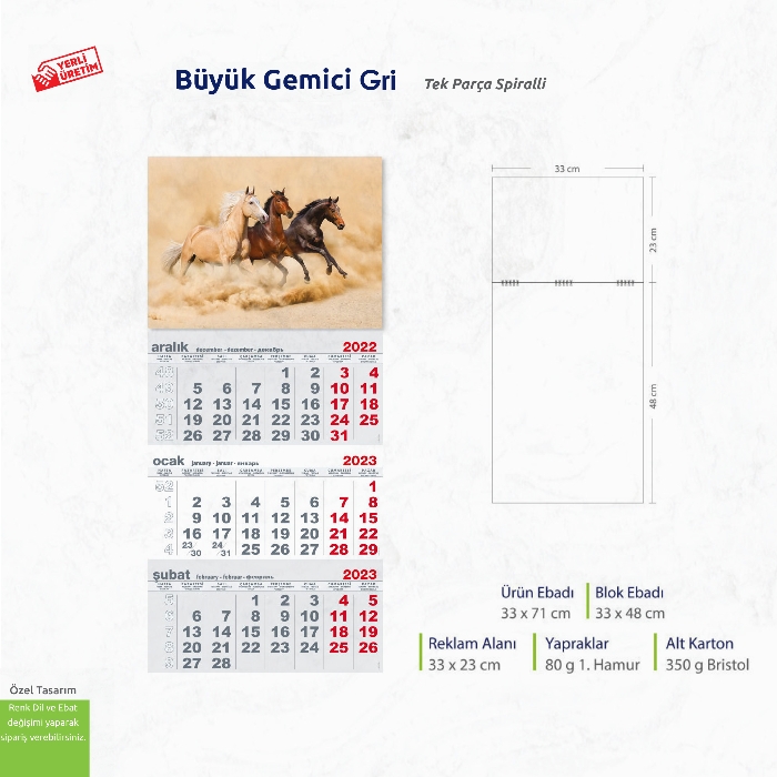 Büyük Gemici Gri Tek Parça Spiralli 