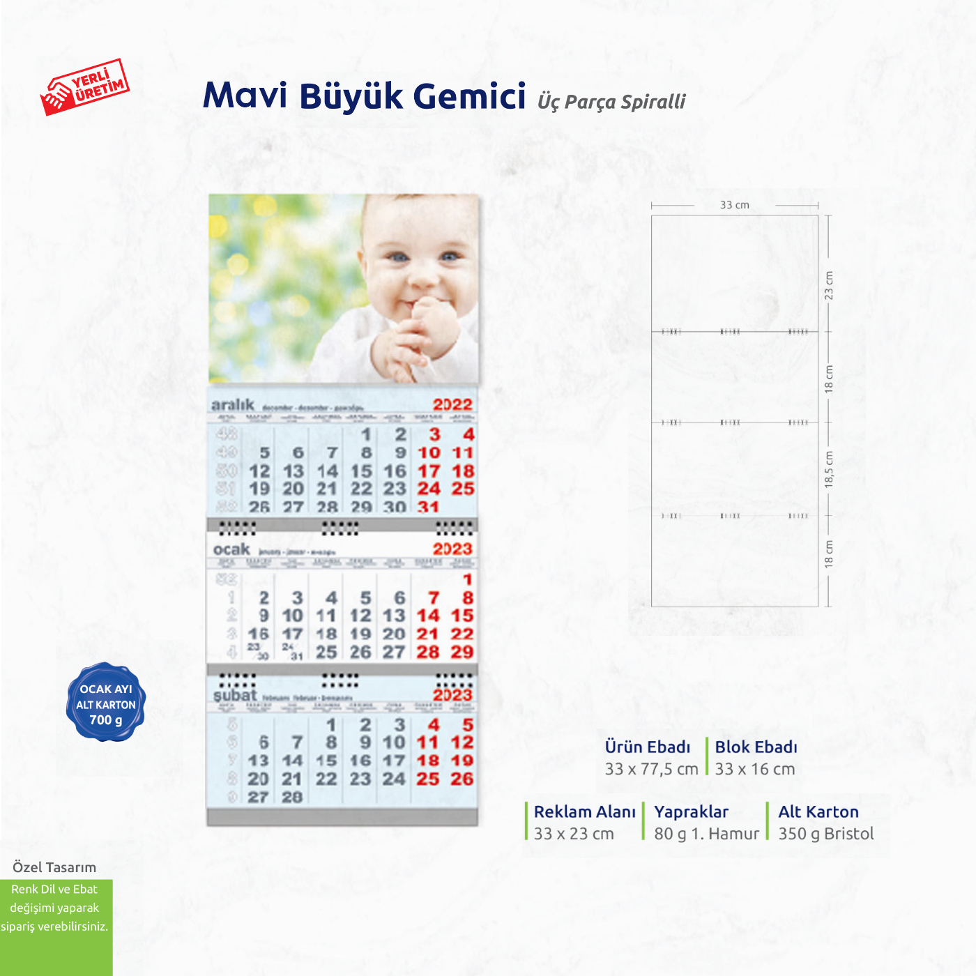 Büyük Gemici Mavi Üç Parça Spiralli 