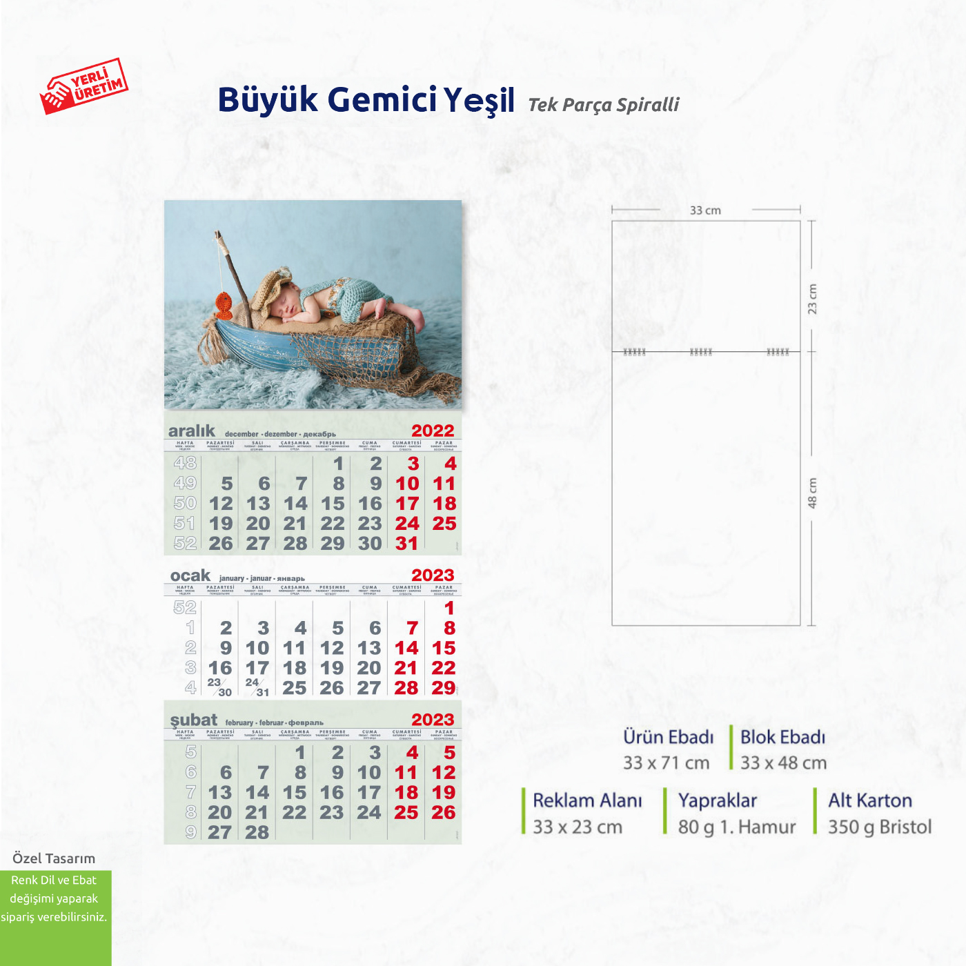 Büyük Gemici Yeşil Tek Parça Spiralli 