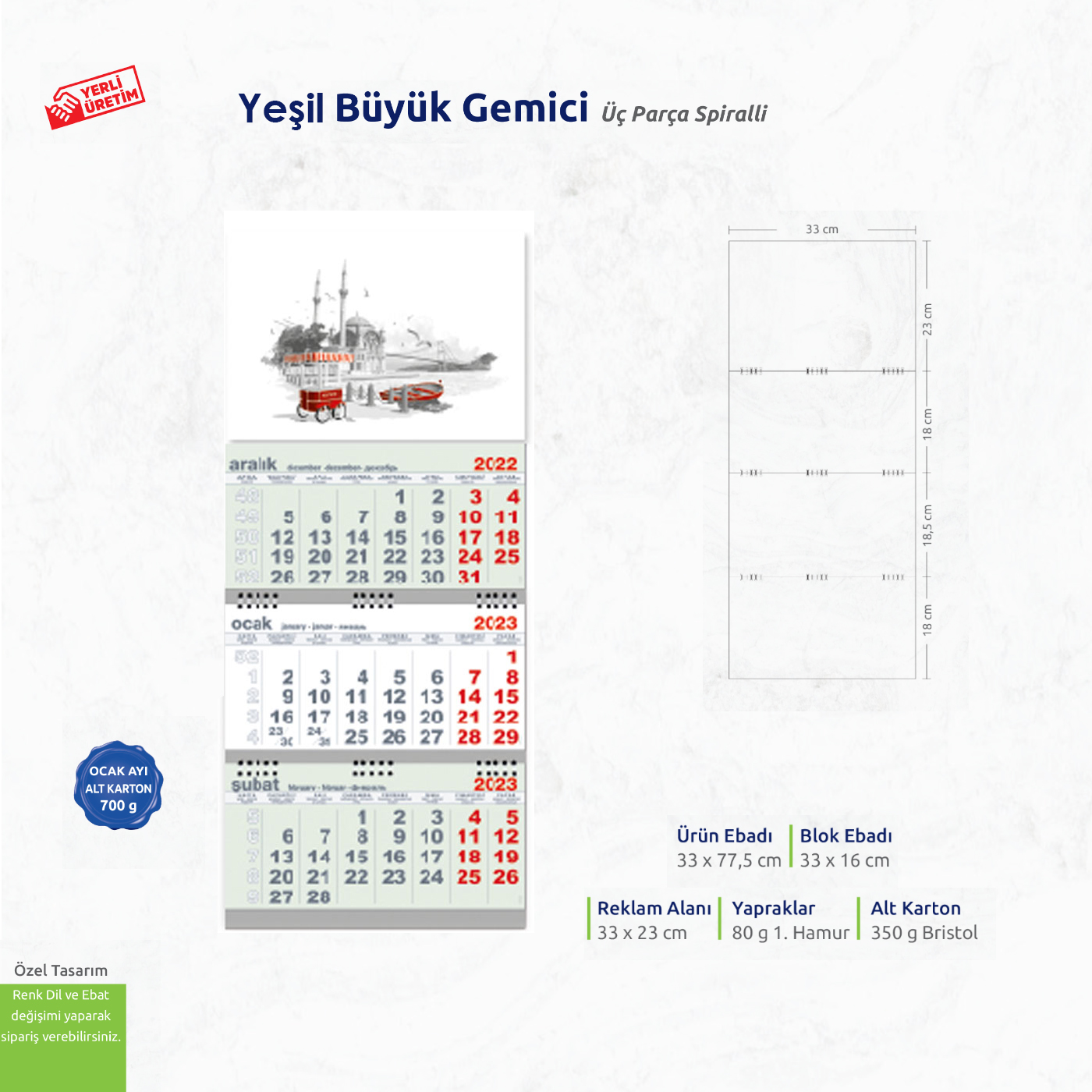 Büyük Gemici Yeşil Üç Parça Spiralli 