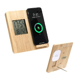 Masaüstü Bambu Saat Wireless Mobil Şarj Cihazı