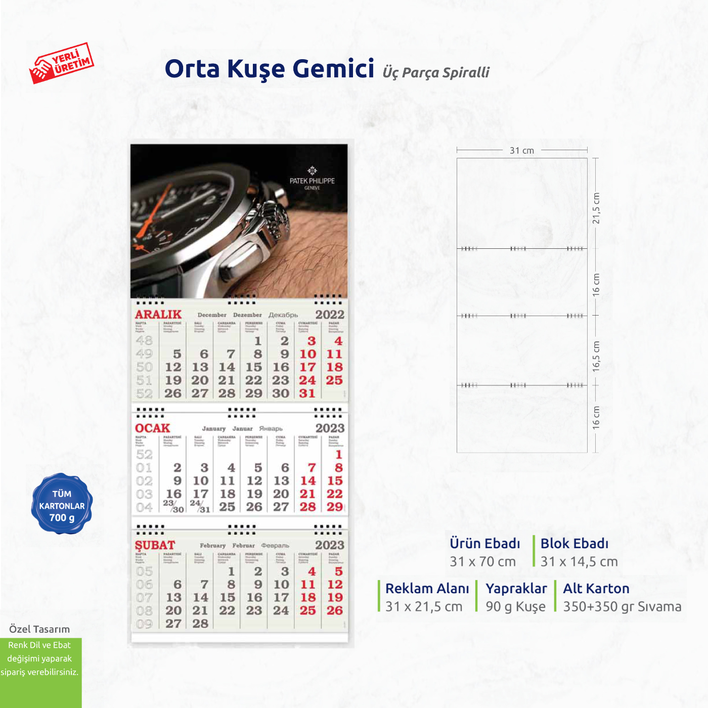 Orta Kuşe Gemici Üç Parça Spiralli 