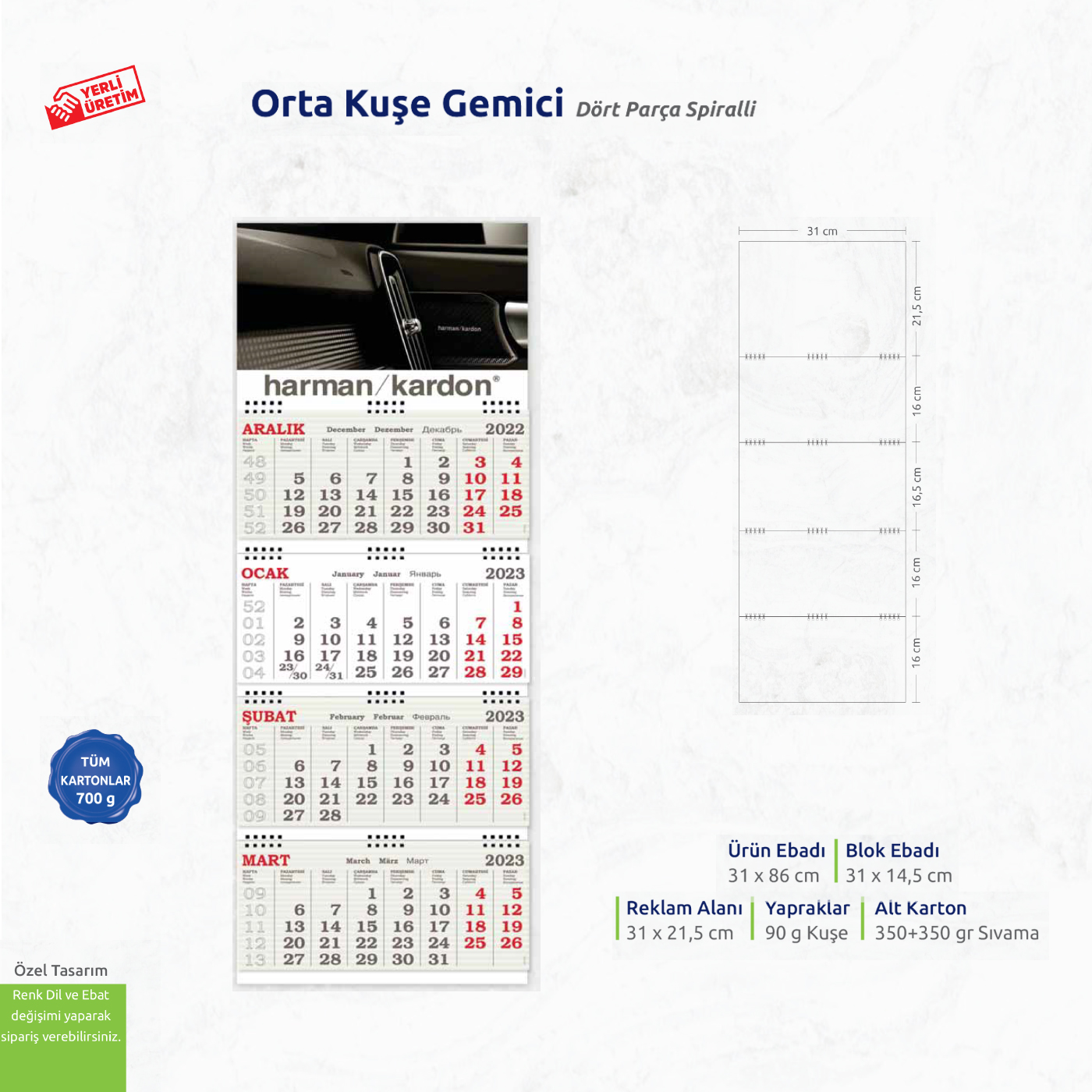 Orta Kuşe Gemici Dört Parça Spiralli