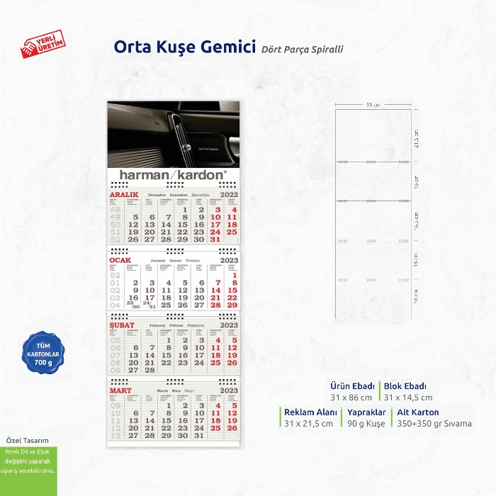 Orta Kuşe Gemici Dört Parça Spiralli