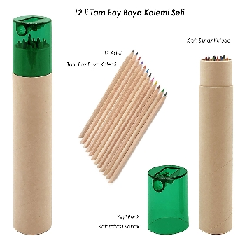 Tam Boy 12'li Boya Kalemi Kraft Silindir Kutulu