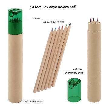 Tam Boy 6'lı Boya Kalemi Kraft Silindir Kutulu