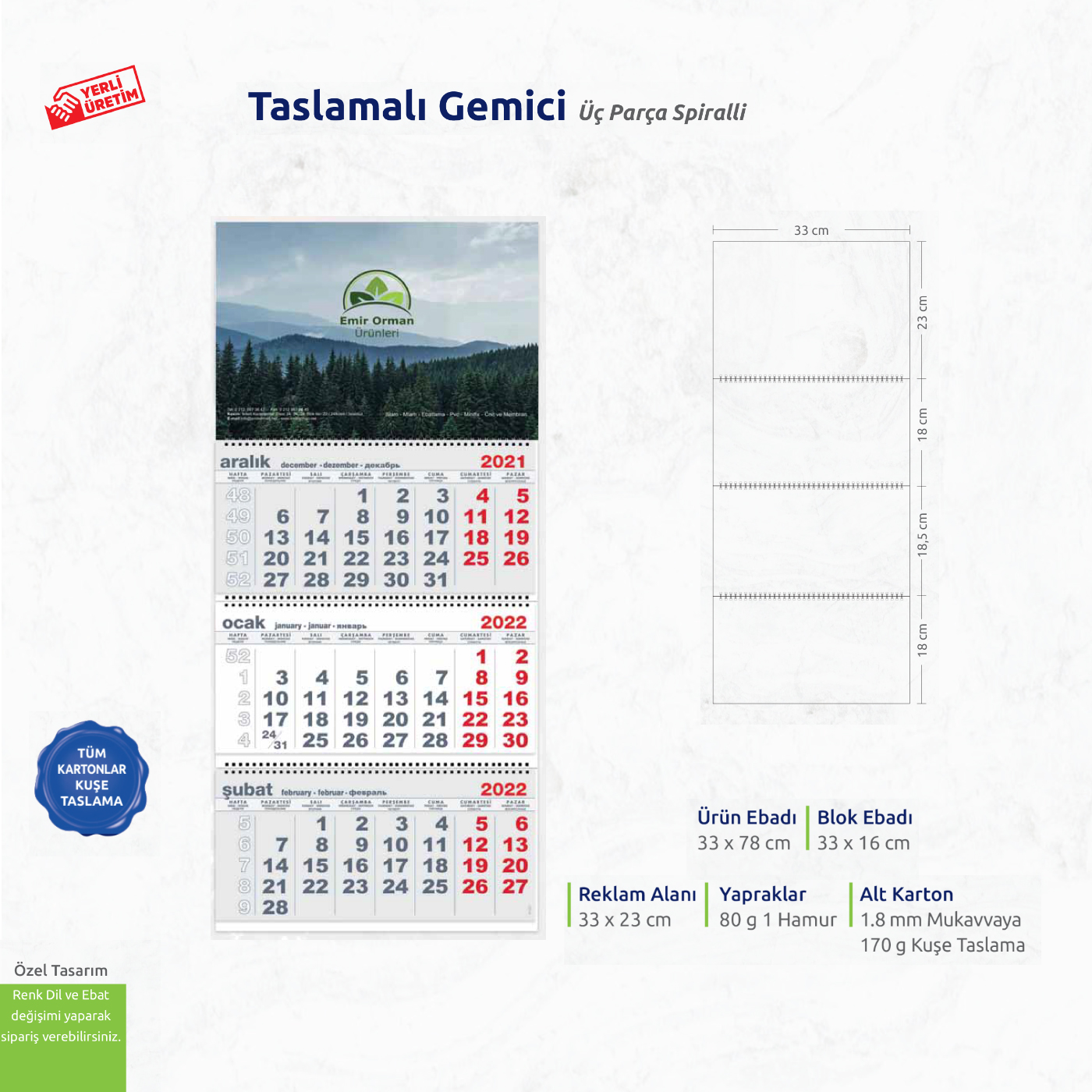 Taslamalı Gemici Üç Parça Spiralli 