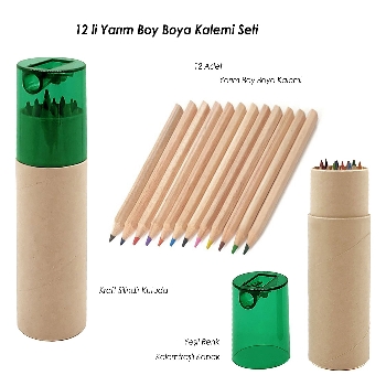 Yarım Boy 12'li Boya Kalemi Kraft Kutulu
