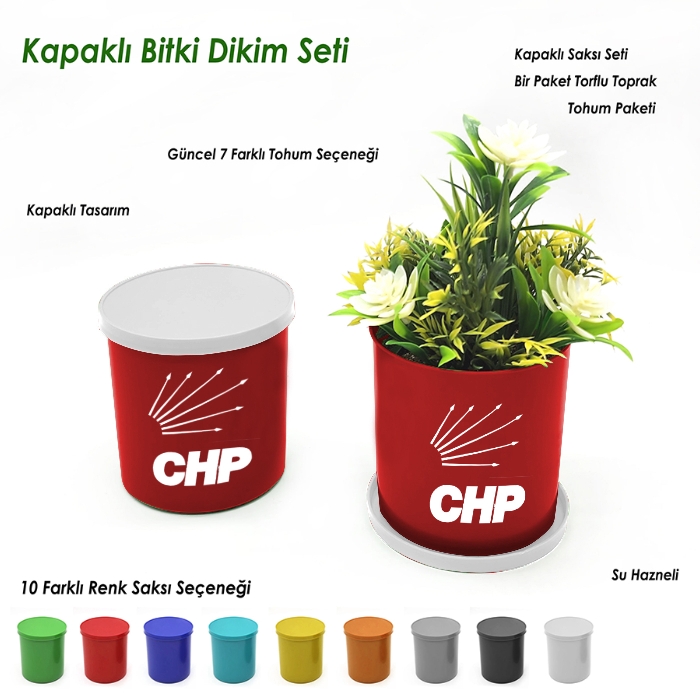 Cumhuriyet Halk Partisi Kapaklı Bitki Dikim Seti - Yuvarlak