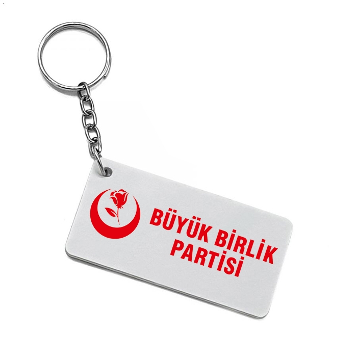 Büyük Birlik Partisi Logo Baskılı Derili Anahtarlık - Dikdörtgen