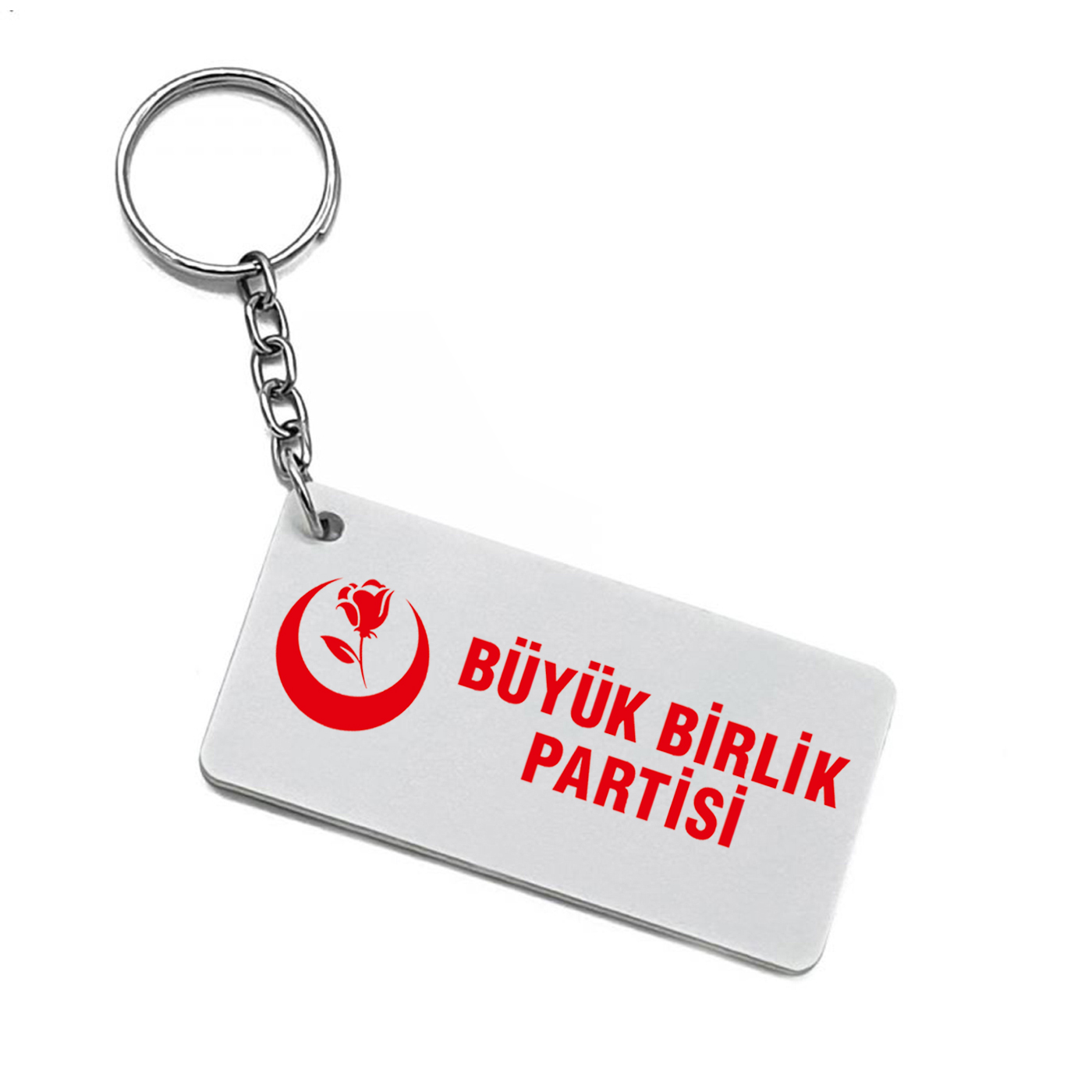 Büyük Birlik Partisi Logo Baskılı Derili Anahtarlık - Dikdörtgen