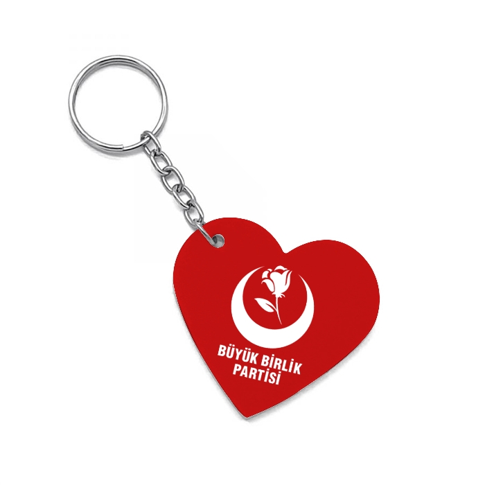 Büyük Birlik Partisi Logo Baskılı Derili Anahtarlık - Kalp