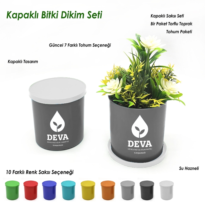 DEVA Partisi Baskılı Kapaklı Bitki Dikim Seti - Yuvarlak