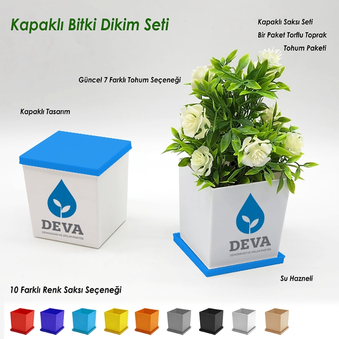 DEVA Partisi Baskılı Kapaklı Bitki Dikim Seti - Kare