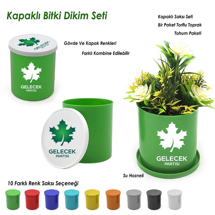 Gelecek Partisi Baskılı Kapaklı Bitki Dikim Seti - Yuvarlak