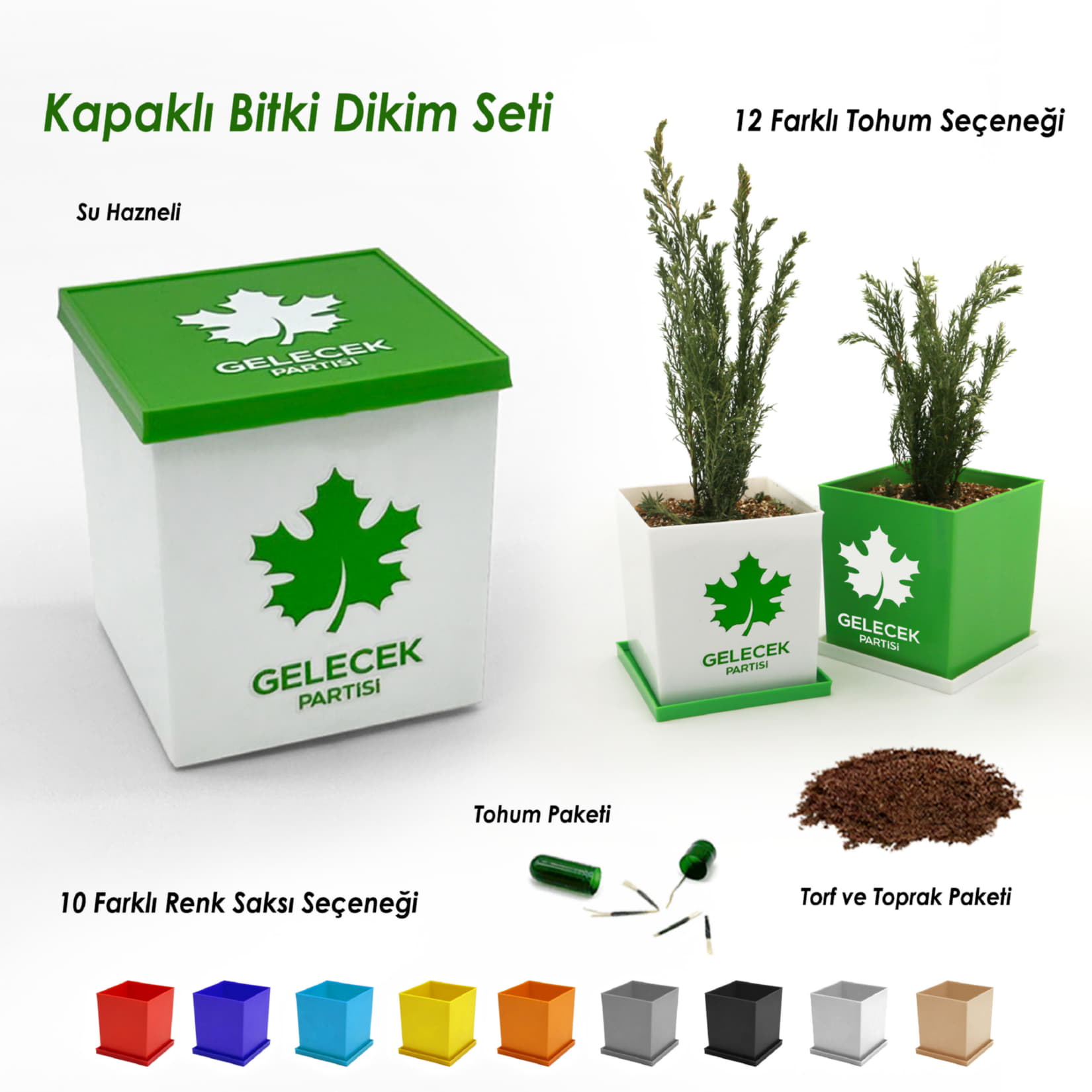 Gelecek Partisi Baskılı Kapaklı Bitki Dikim Seti - Kare