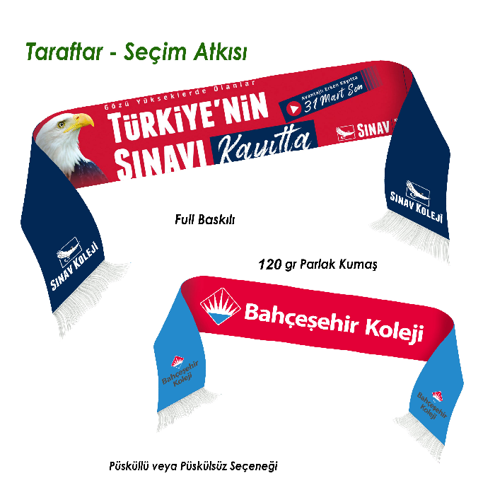 Saten Kumaş - 120 cm x 17 cm Ölçülerinde Taraftar Atkısı