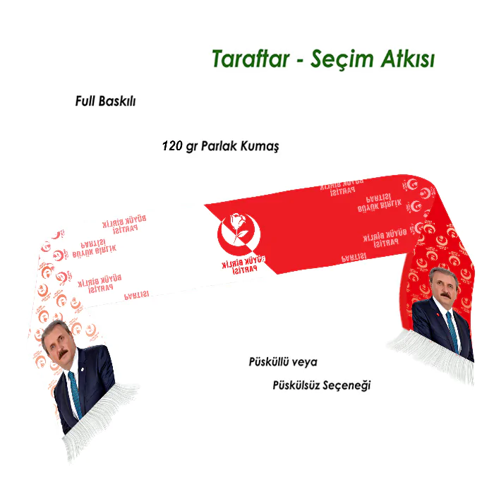 Büyük Birlik Partisi Ful Zemin Resim Baskılı Saten Seçim Atkısı