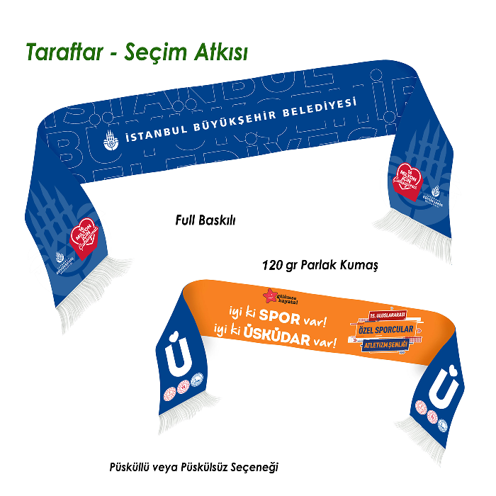 Parlak Saten Kumaş Resim Baskılı Taraftar Atkısı