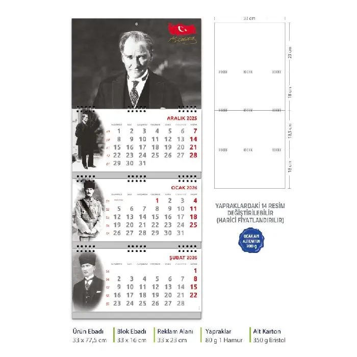 Atatürk Görselli Promosyon Gemici Takvim