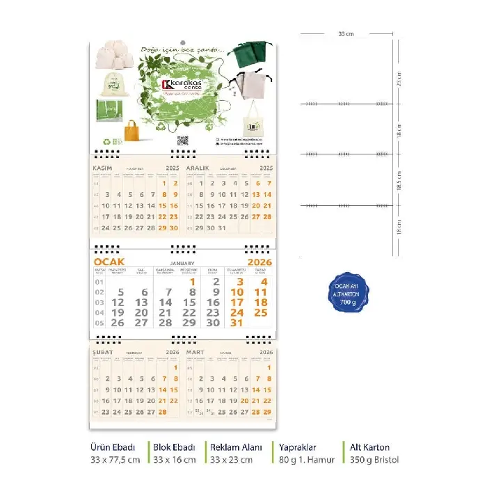 Üç Parça Spiralli Promosyon Gemici Takvim