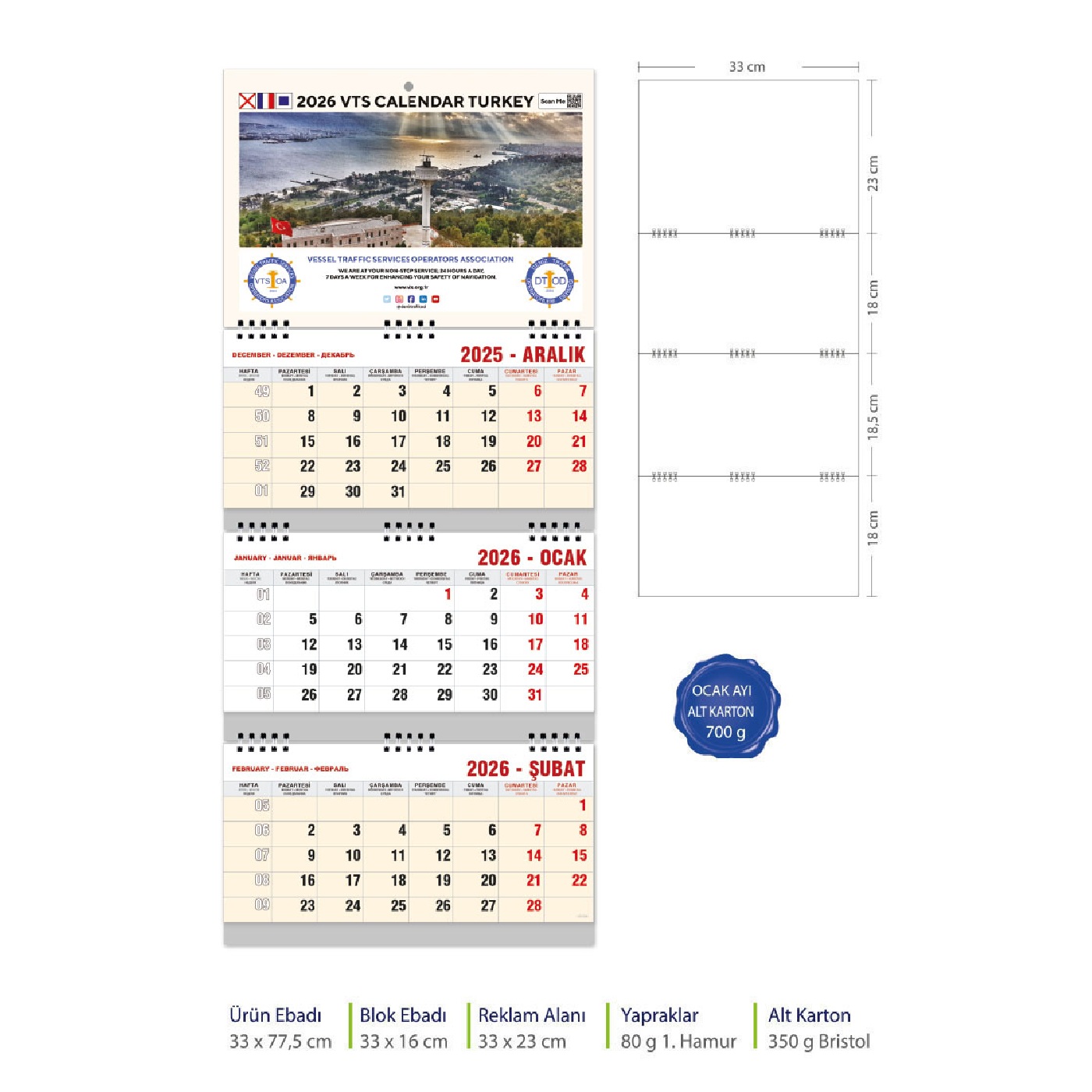 Extra Üç Parça Spiralli Promosyon Gemici Takvim