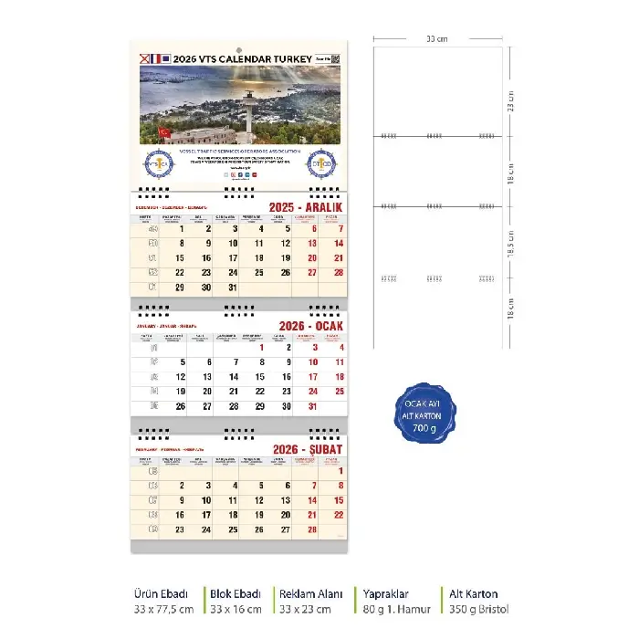 Extra Üç Parça Spiralli Promosyon Gemici Takvim