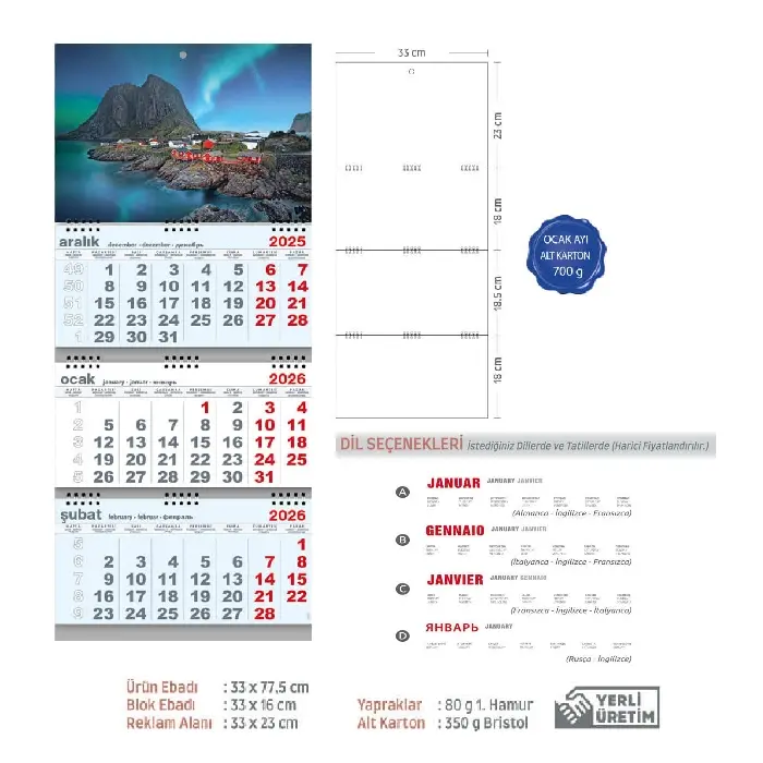 Mavi Üç Parça Spiralli Promosyon Gemici Takvim