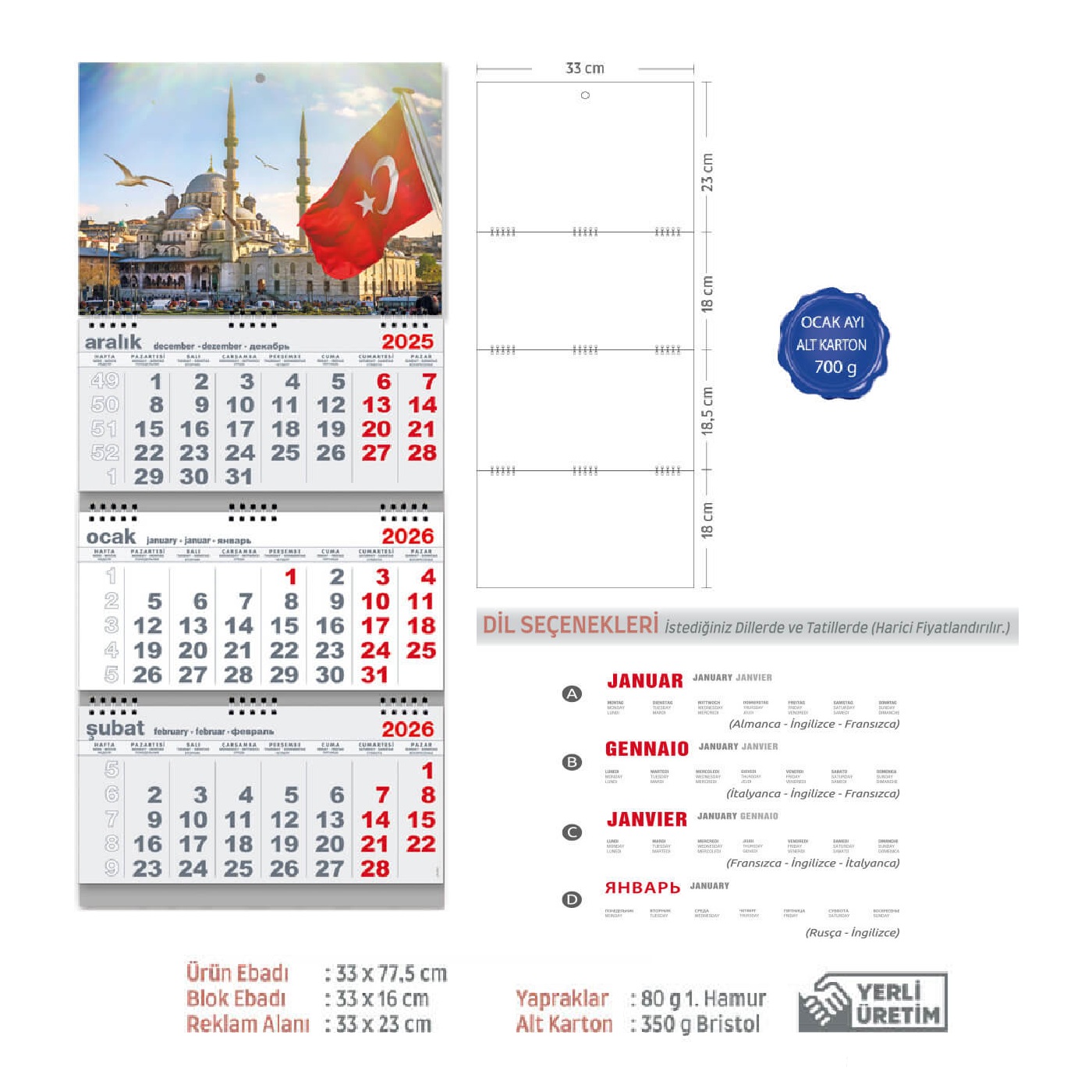 Gri Üç Parça Spiralli Promosyon Gemici Takvim