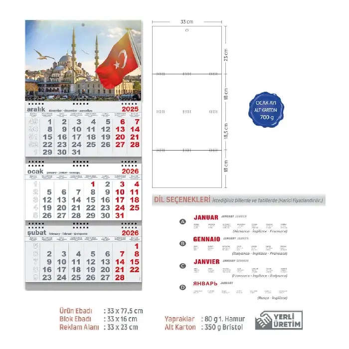 Gri Üç Parça Spiralli Promosyon Gemici Takvim