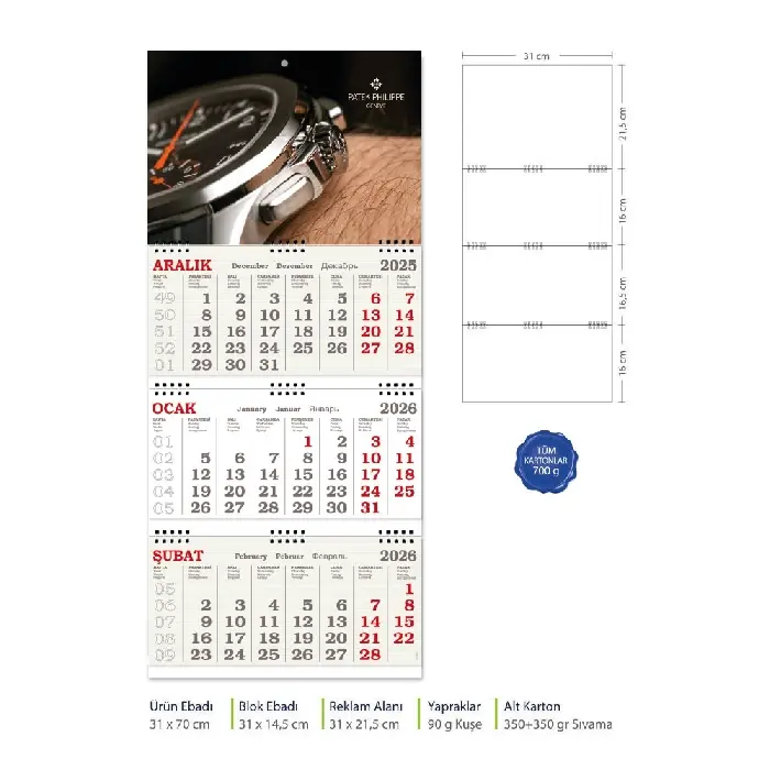 Üç Parça Spiralli Promosyon Gemici Takvim