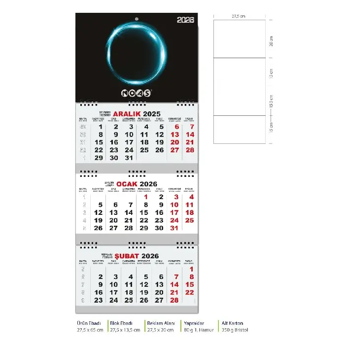 3 Parça Spiralli Promosyon Gemici Takvim