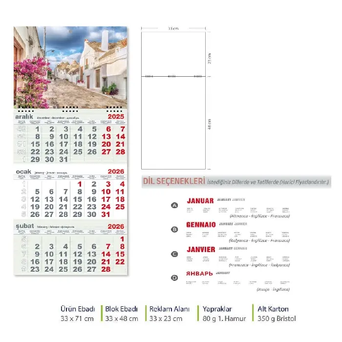 Yeşil Tek Parça Spiralli Promosyon Gemici Takvim