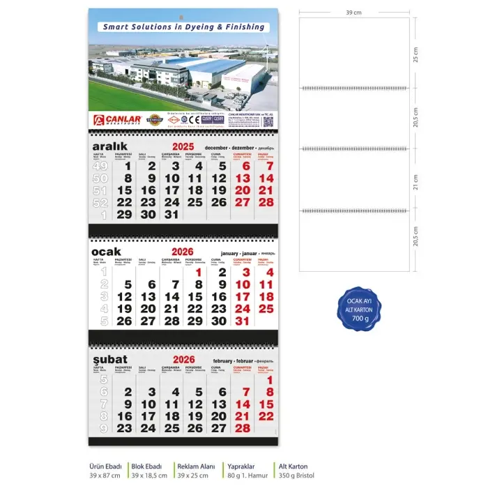 Üç Parça Spiralli Promosyon Gemici Takvim