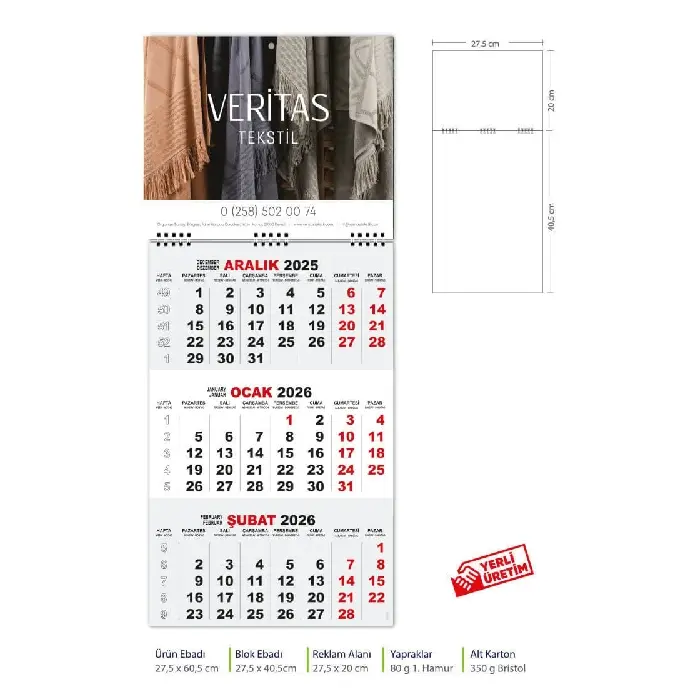 Tek Parça Spiralli Promosyon Gemici Takvim