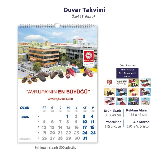 3 Farklı Ebat Seçeneği (33x48cm)