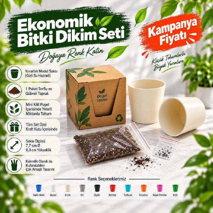 Promosyon Kutulu Bitki Dikim Seti (Yuvarlak)