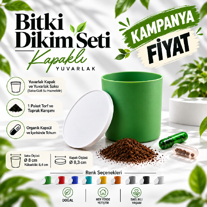 Promosyon Yuvarlak Saksılı ve Tohumlu Bitki Dikim Seti