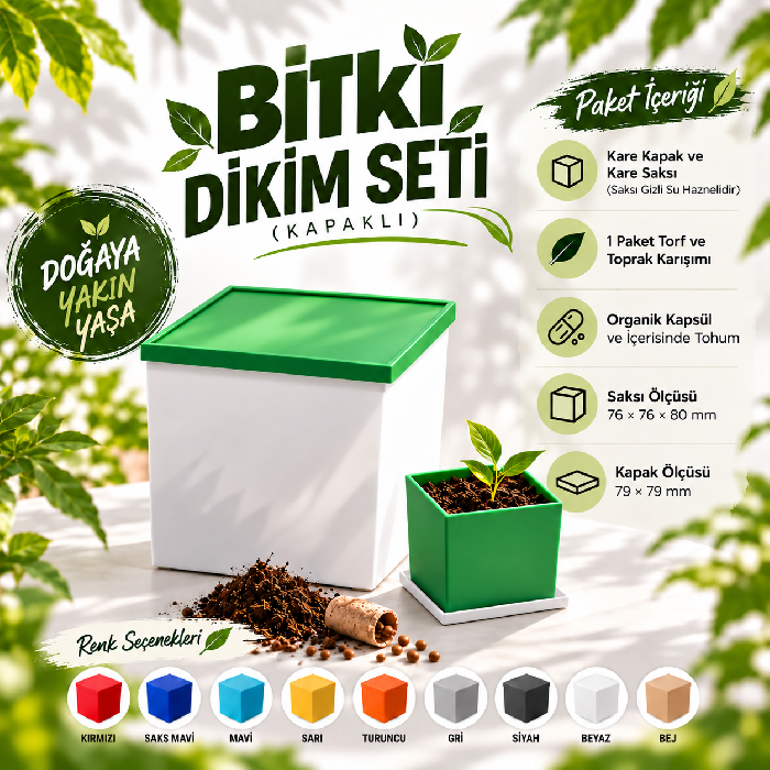 Promosyon Kare Kapaklı ve Tohumlu Bitki Dikim Seti