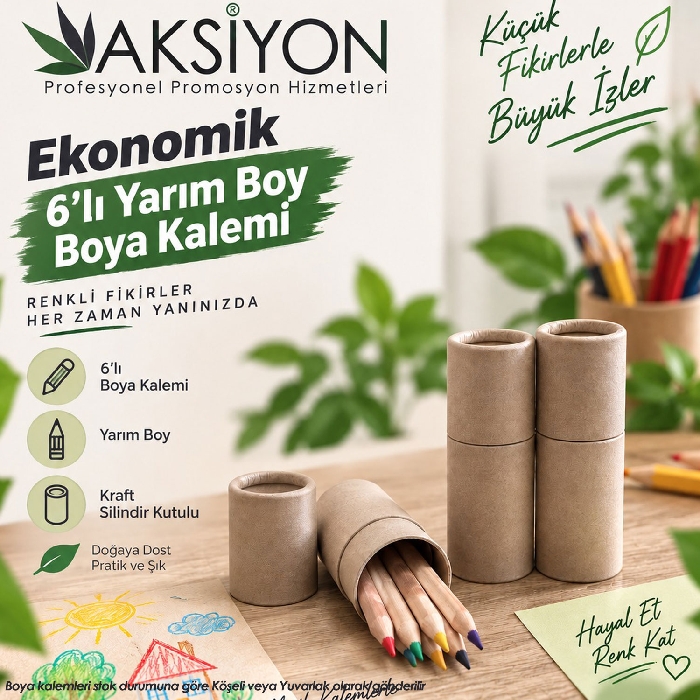 10582 - Promosyon Yarım Boy 6'lı Boya Kalemi ile Renk Seçimi