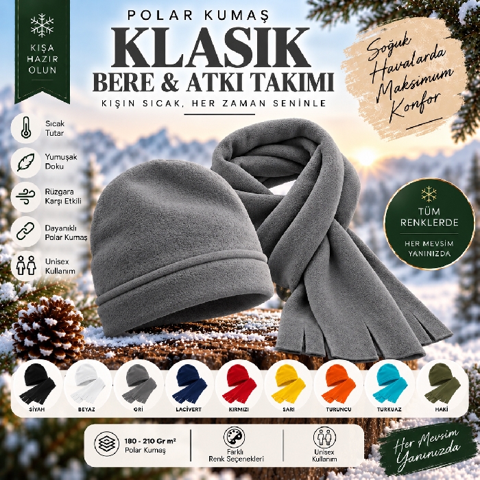Kış Promosyon Ürünü Atkı ve Bere Takımı