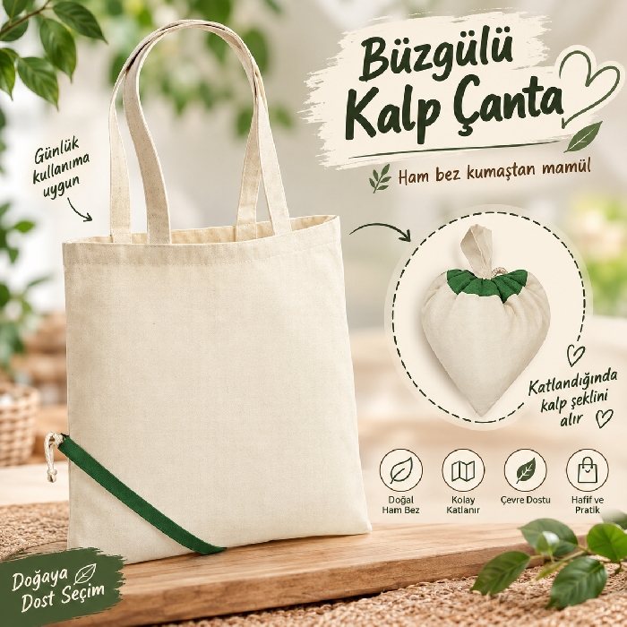 Kalp Şekilli Ham Bez Çanta