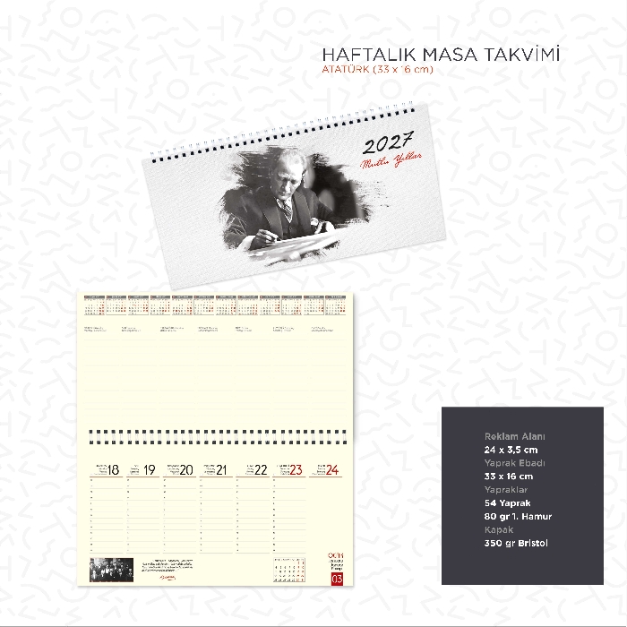 33 x 16cm Atatürk Temalı 2027 Masa Takvimi
