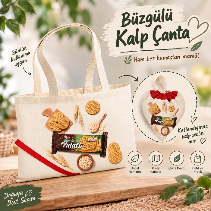 Kalp Çanta Ham Bezden Mamül Büzgülü