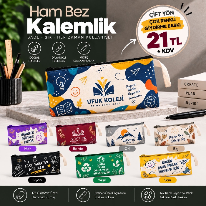 Baskılı Ham Bez Kalemlik