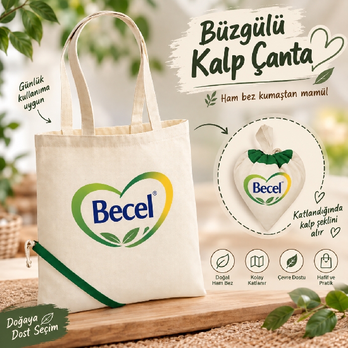 Kalp Şekilli Ham Bez Çanta